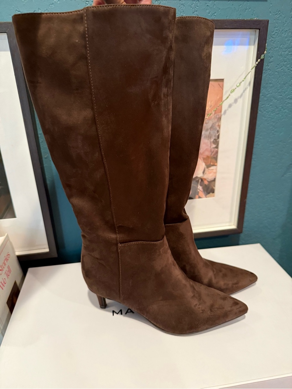 Marc Fisher Brown Suede Over-the-Knee Pointed Toe Kitten Heel Boots